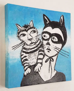 "Cat Lady and Cat with Blue" by Stephanie Copoulos-Selle